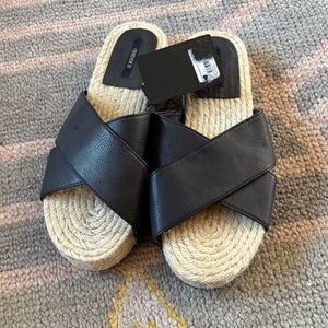 Forever 21 Black Woven Sole Slides